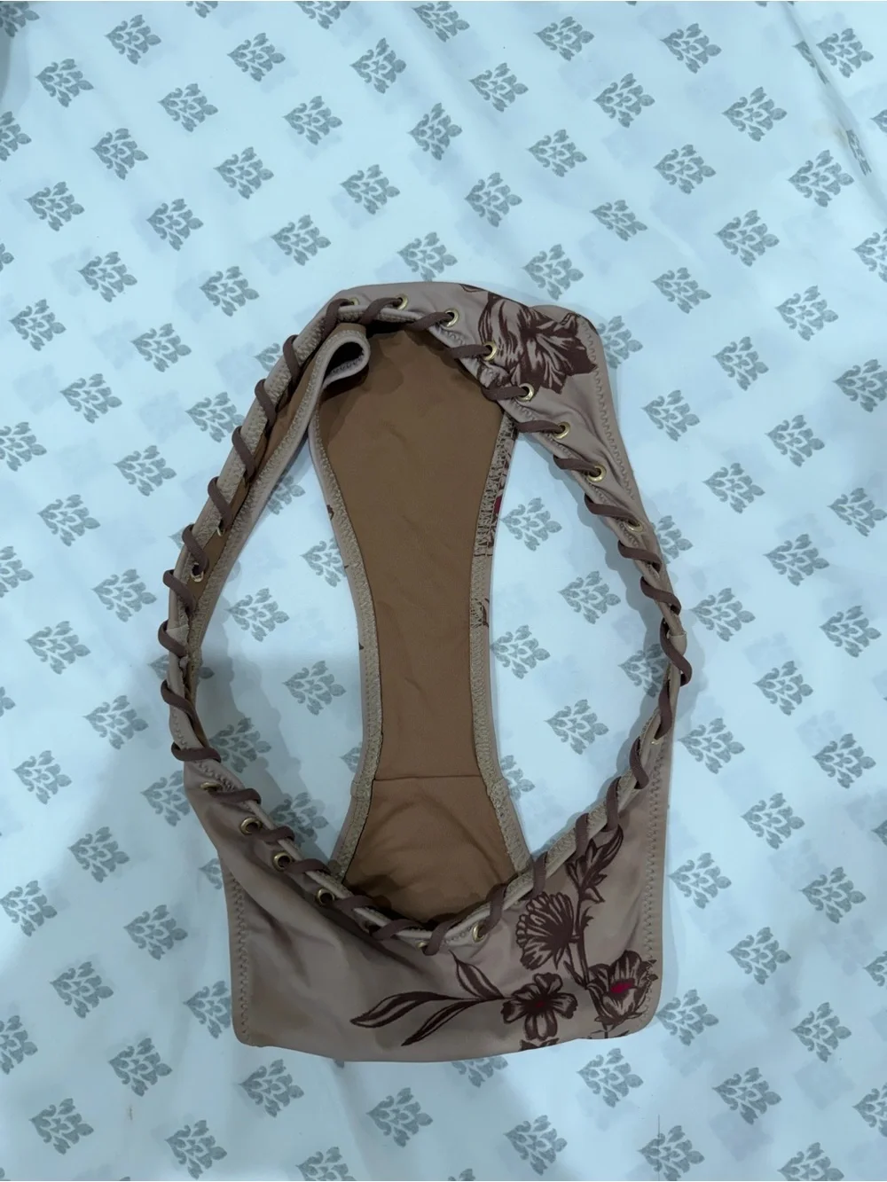 Frankie's Bikinis Bella Hadid Beige Floral Triangle Bikini Set